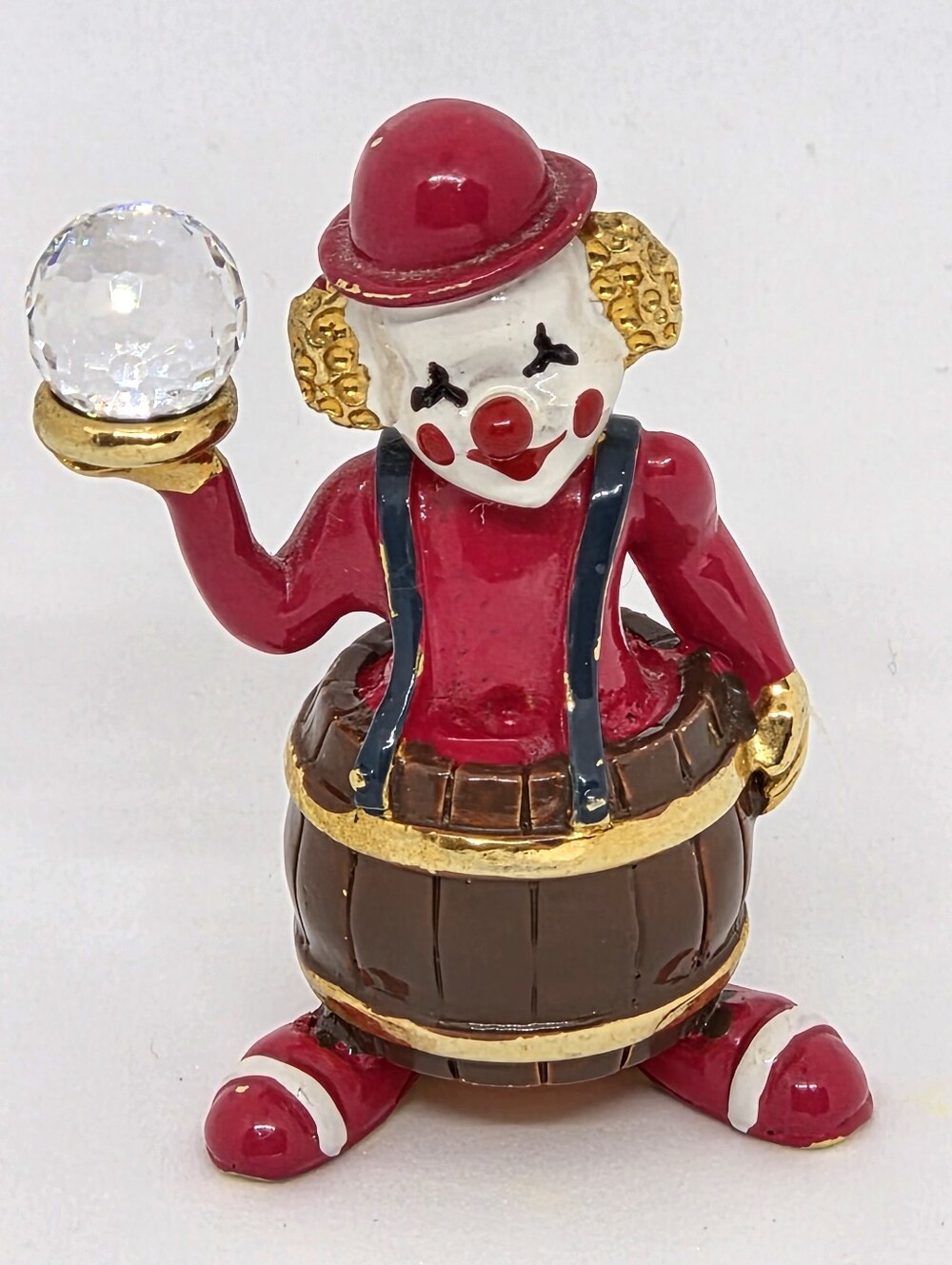 Spoontiques - Vintage Pewter Clown In Barrel With Crystal Ball